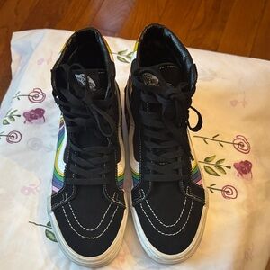 Vans Black High-Top Sneakers with Rainbow Accents size mens 8.5 Womens 10